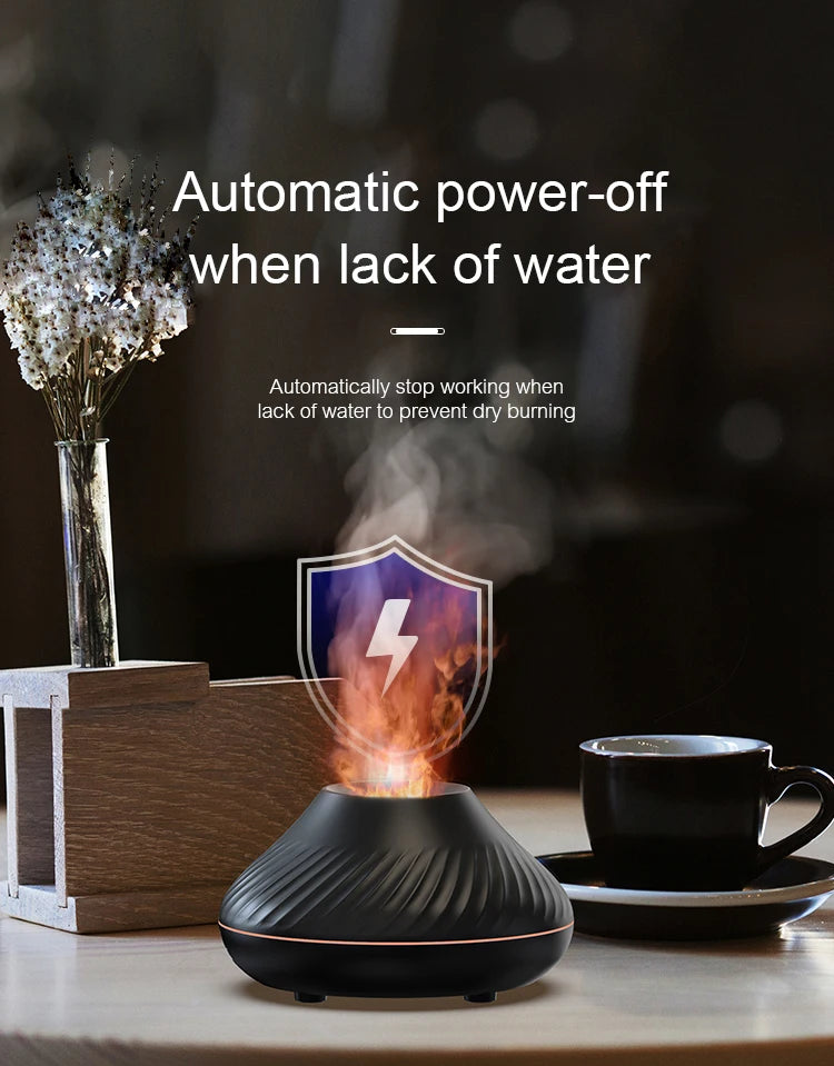 Kinscoter Volcanic Aroma Diffuser Essential Oil Lamp 130ml USB Portable Air Humidifier with Color Flame Night Light