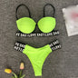 Letter Print Two-Piece Swimsuit Women Sexy Push-Up Womens Swimwear 2021 Padded Bra Beach Sexy Bikini String купальник женский