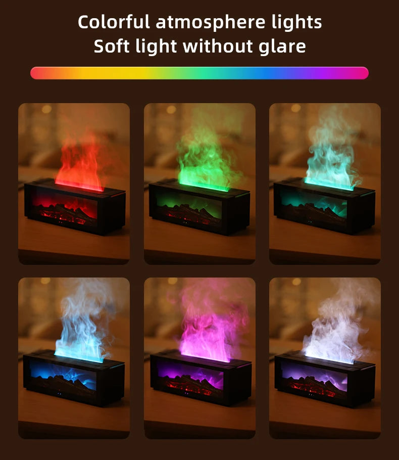 Fireplace Aroma Diffuser Creative Flame Humidifier Waterless Auto-Off Protection with Remote and Realistic Fireplace Night Light