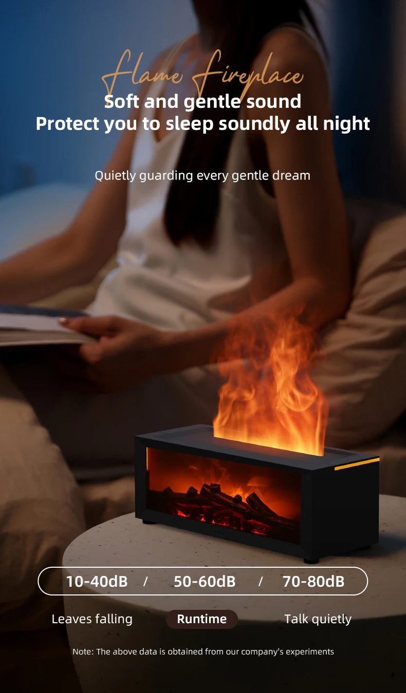 Fireplace Aroma Diffuser Creative Flame Humidifier Waterless Auto-Off Protection with Remote and Realistic Fireplace Night Light