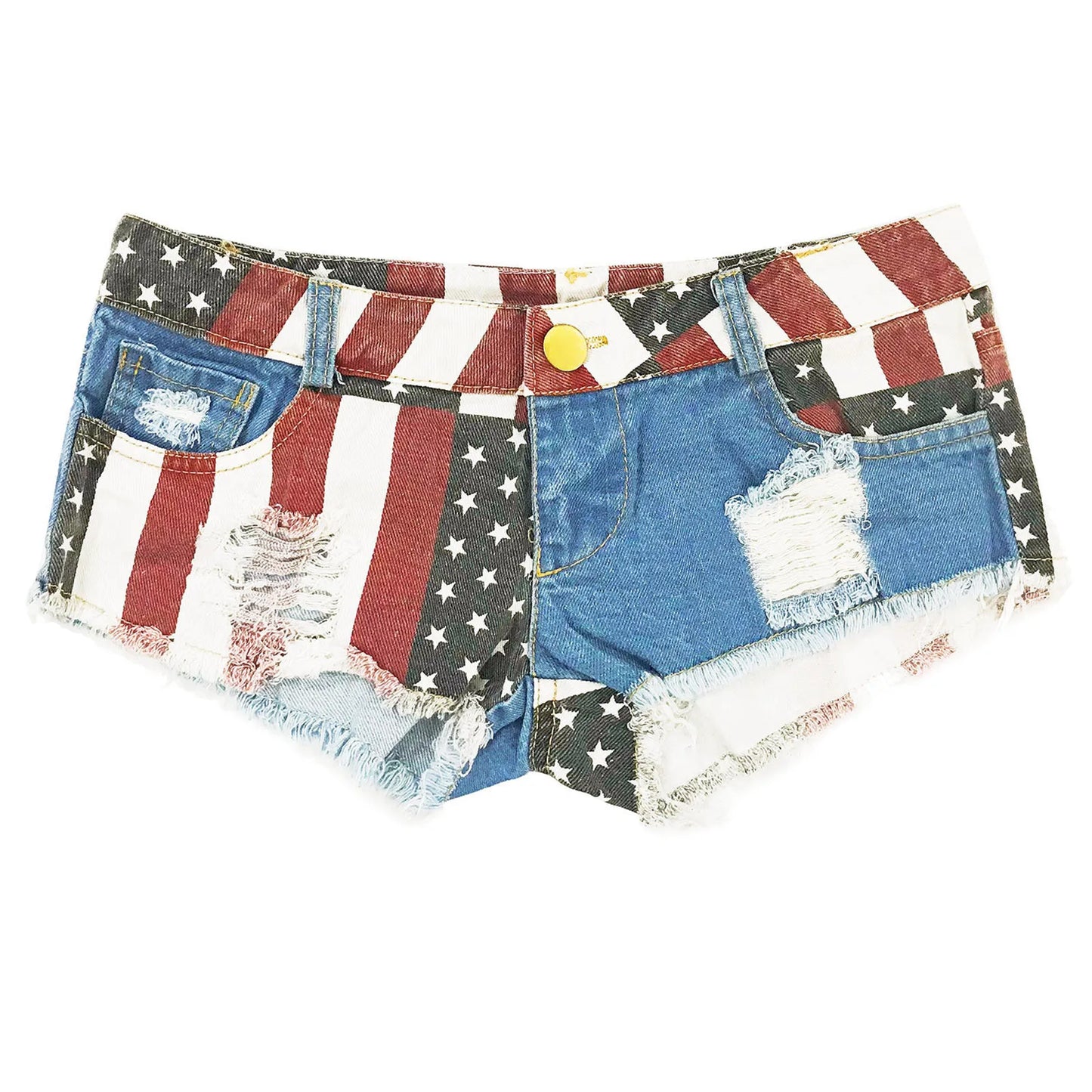 America Flag Denim Jeans Shorts Womens Plus Size Low Waist Hole Pockets Mini Shorts Pants Jeans Велосипедки Женские Dropshiping