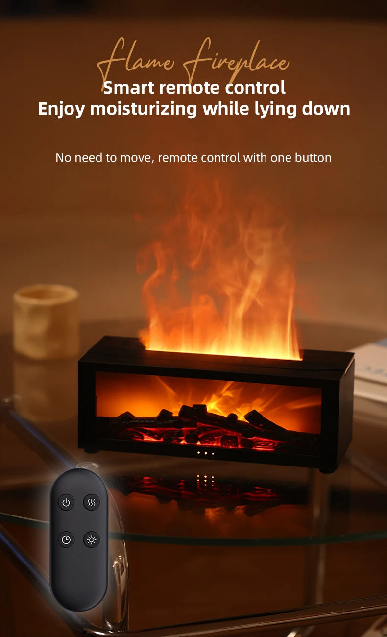 Fireplace Aroma Diffuser Creative Flame Humidifier Waterless Auto-Off Protection with Remote and Realistic Fireplace Night Light