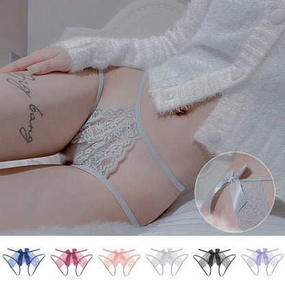 Panties For Women Pack Sexy Sexy Transparent Seamless Lace Slit Panties Low Waist Bow Panties crotchless panties for women sexy