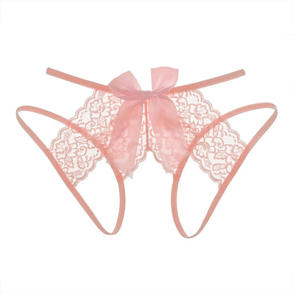 Panties For Women Pack Sexy Sexy Transparent Seamless Lace Slit Panties Low Waist Bow Panties crotchless panties for women sexy