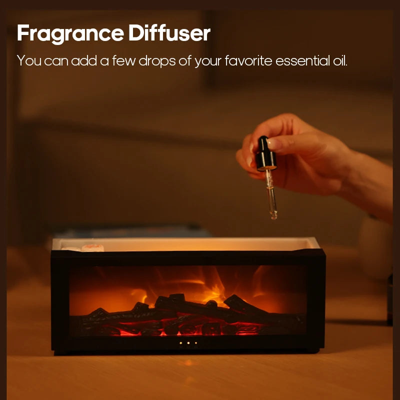 Fireplace Aroma Diffuser Creative Flame Humidifier Waterless Auto-Off Protection with Remote and Realistic Fireplace Night Light