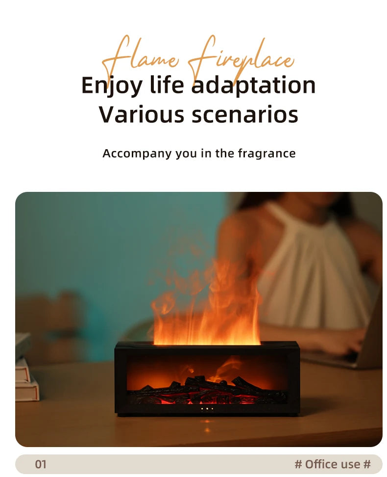 Fireplace Aroma Diffuser Creative Flame Humidifier Waterless Auto-Off Protection with Remote and Realistic Fireplace Night Light