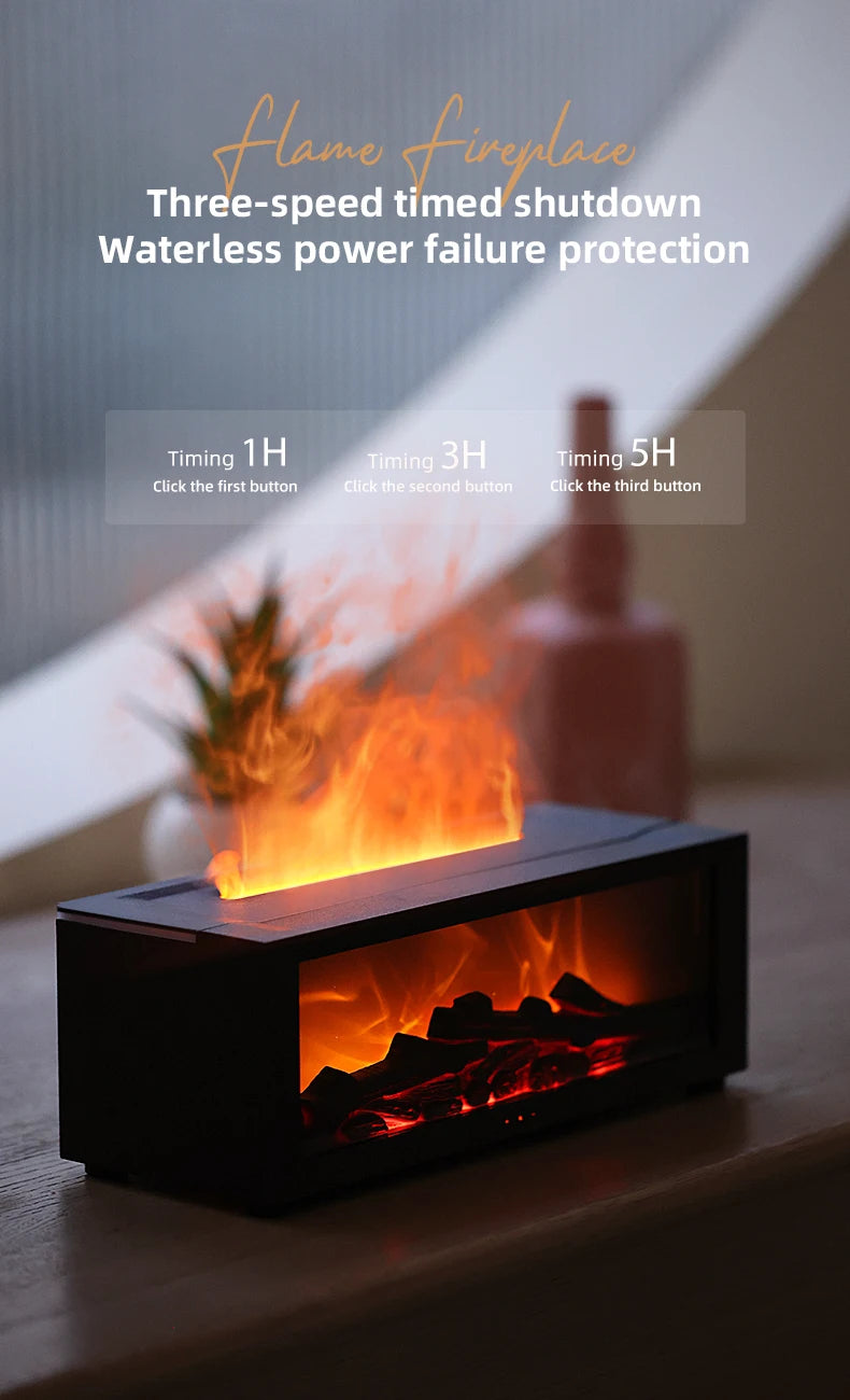 Fireplace Aroma Diffuser Creative Flame Humidifier Waterless Auto-Off Protection with Remote and Realistic Fireplace Night Light