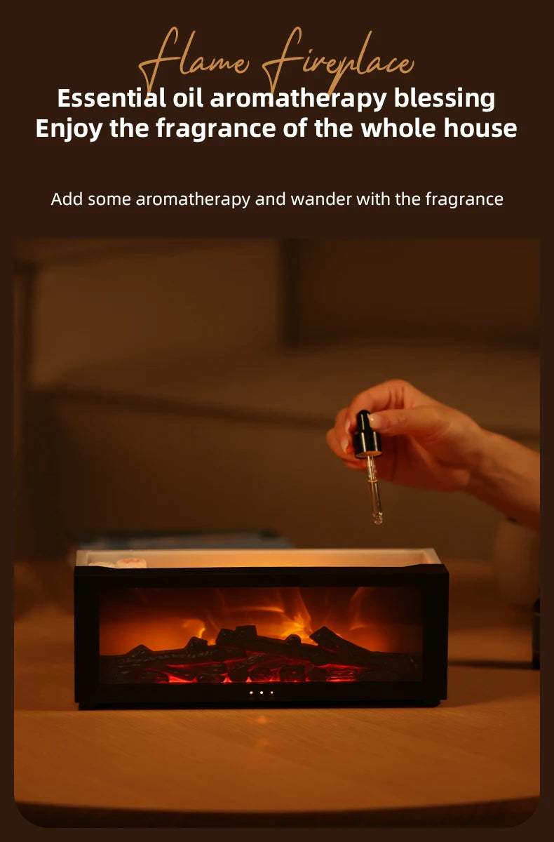 Fireplace Aroma Diffuser Creative Flame Humidifier Waterless Auto-Off Protection with Remote and Realistic Fireplace Night Light