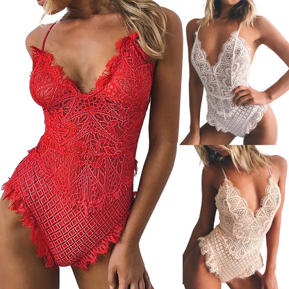 Bodysuits For Women Party Club Night Sexy Lace Up Teddy Lingerie Bodysuit Floral Embroidered Underwear Pornographic Movies Xxx